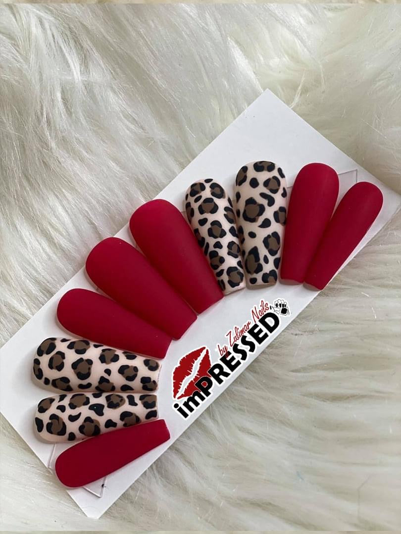 SEXY RED NUDE CHEETAH PRINT NAIL ART