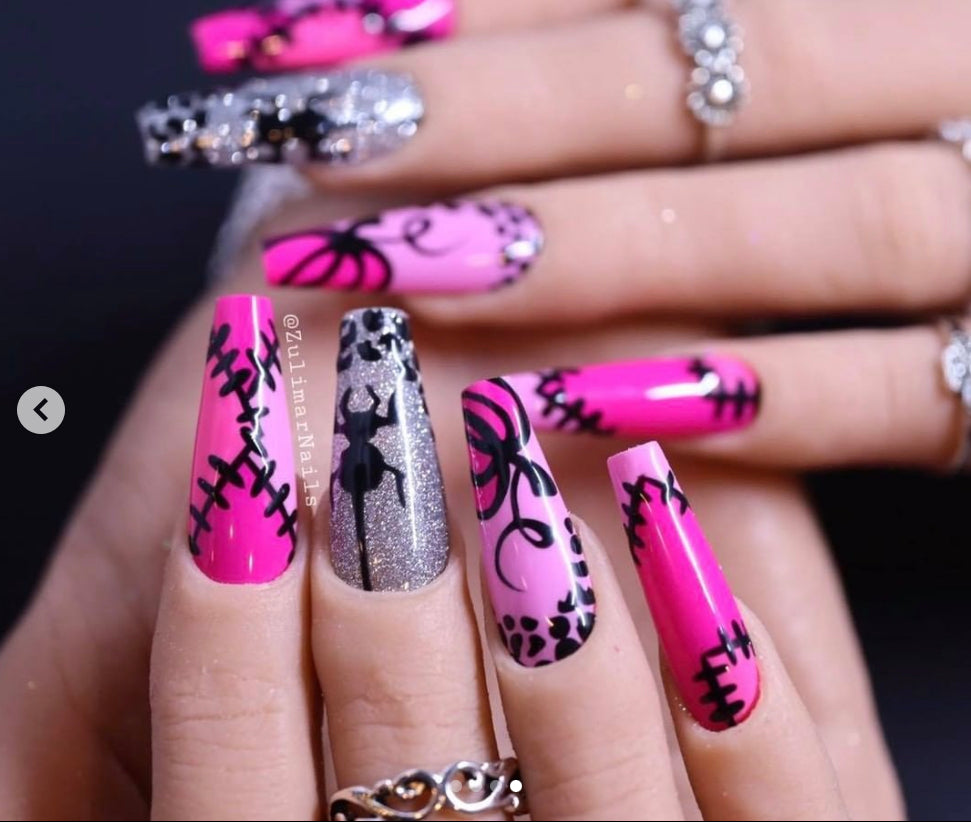 PINK PUMPKIN SPIDER HAND PAINTED NAIL ART HALLOWEEN NAILS