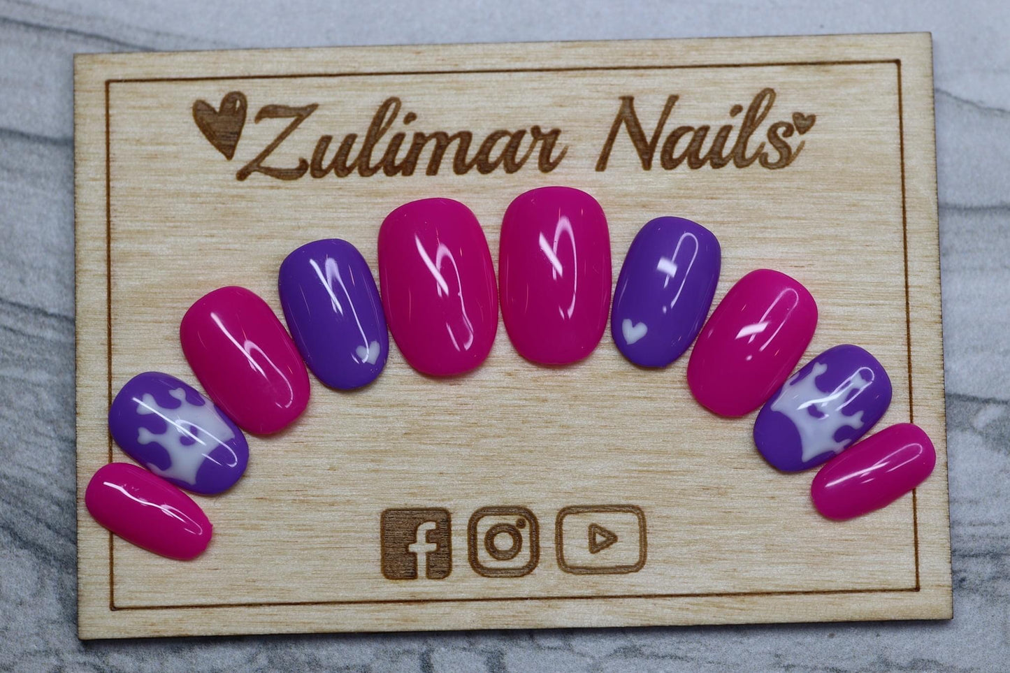 PINK PURPLE CROWN HAND PAINTED NAIL ART