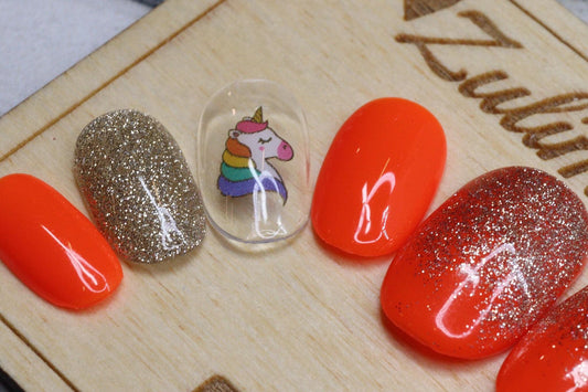 RAINBOW-ORANGE UNICORN NAIL ART