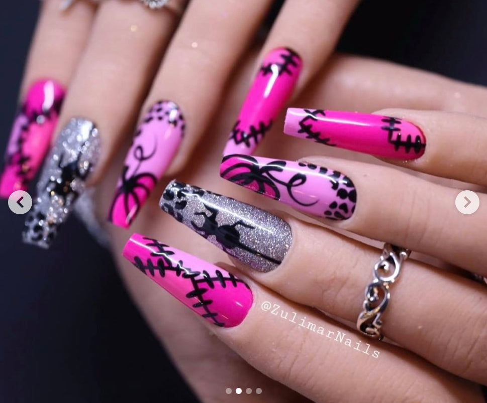 PINK PUMPKIN SPIDER HAND PAINTED NAIL ART HALLOWEEN NAILS