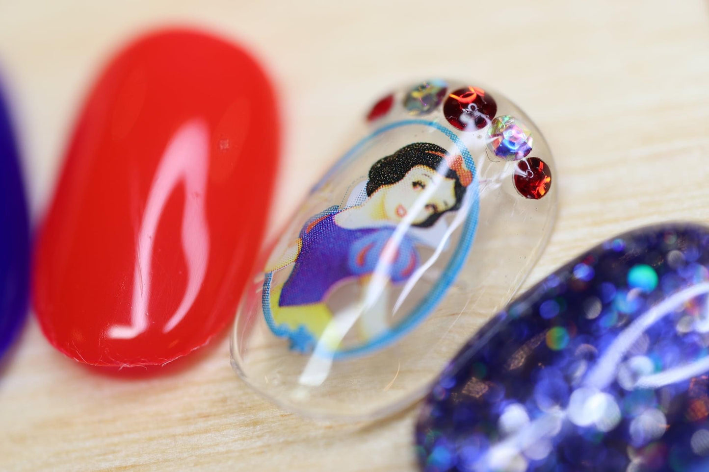 RED BLUE CLEAR PRINCESS NAIL ART