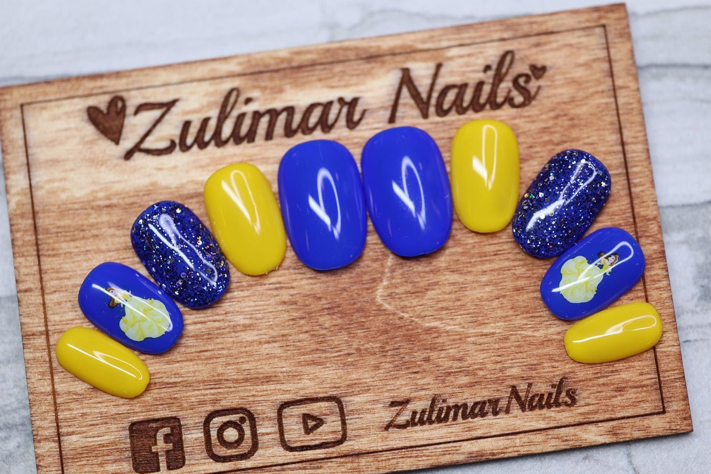 BLUE YELLOW CUTE PRINCESS NAIL ART