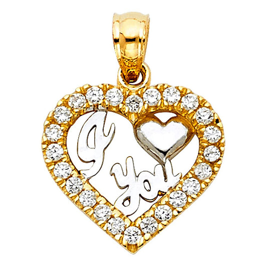 14KY CZ I Love You Heart Pendant