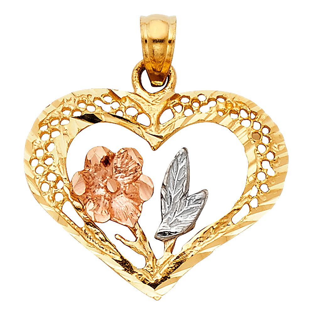 Skip to the end of the images gallery  Skip to the beginning of the images gallery 14K 3C Heart with Rose Pendant