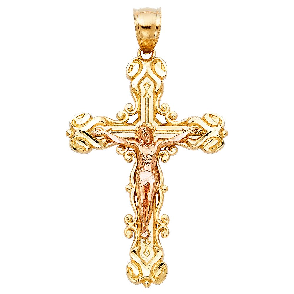 14K 2T Religious Crucifix Pendant