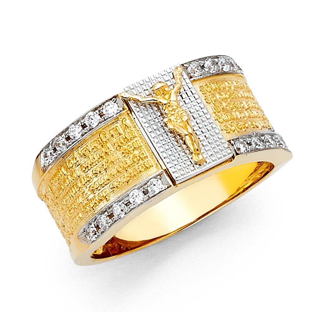 14K 2T CZ Religious Men's Ring