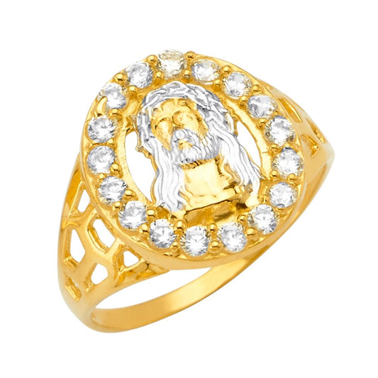 14K 2T Jesus Men's CZ Ring