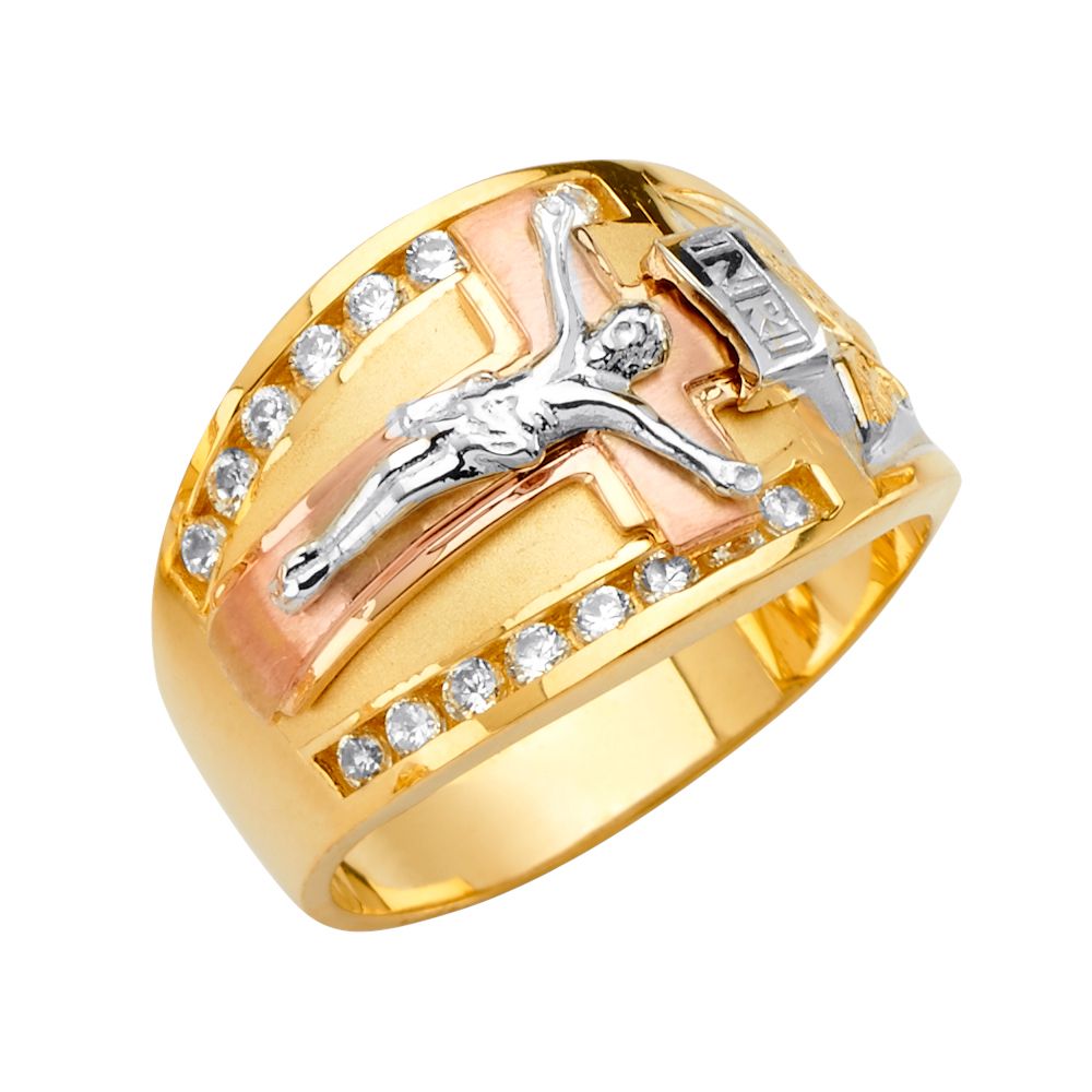 14K 3C Jesus Men's CZ Ring