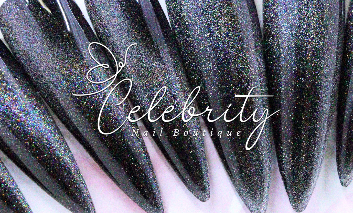 CAT EYE EFFECT LONG STILETTO GEL NAILS BLACK BASE